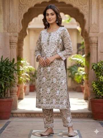 Elegant Floral Chikankari 2-Piece Suit – Premium Cotton Lawn with Hand Embroidery