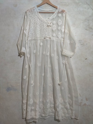 White Chikankari Embroidered Long Frock