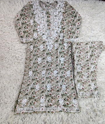 Floral Printed Chikankari Embroidered 2 Piece Suit