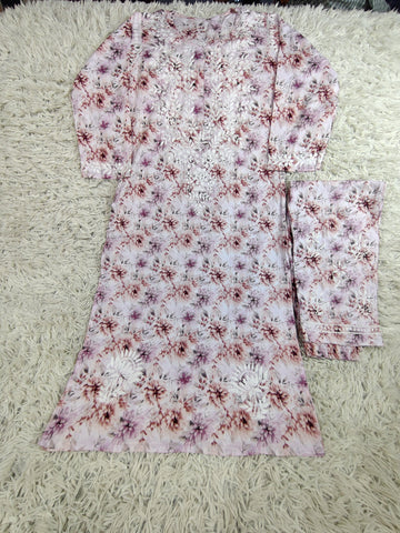 Blush Floral Chikankari Kurta Set – Soft Cotton Lawn (2 Piece)