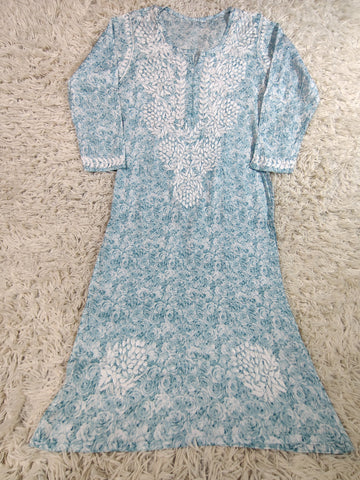 Aqua Bloom Chikankari Kurti – Cotton Lawn Embroidered Shirt