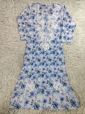 Blue Blossom Chikankari Embroidered Kurti