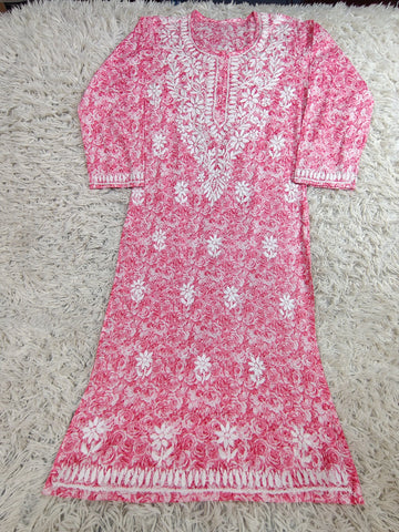 Floral Pink Chikankari Hand-Embroidered Kurti