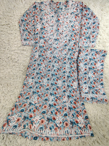 Sky Blue Floral Chikankari Embroidered 2 Piece Suit