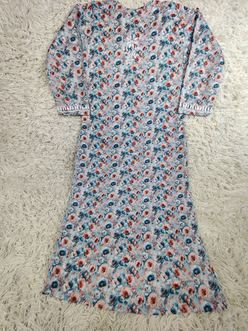 Sky Blue Floral Chikankari Embroidered Kurti