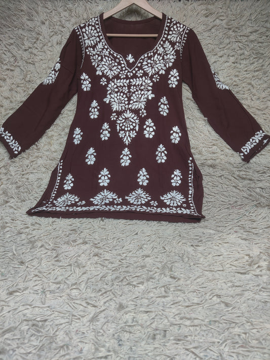Chocolate Brown Chikankari Embroidered Kurti
