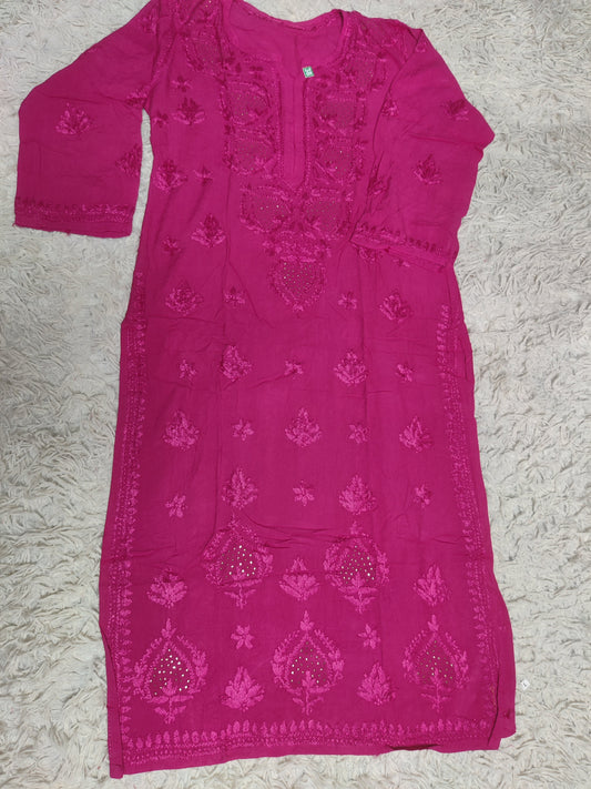 Fuchsia Pink Chikankari Embroidered Kurti