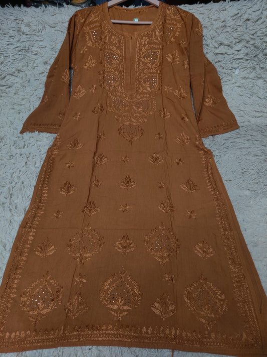 Russet Brown Chikankari Kurti with Mukaish Work