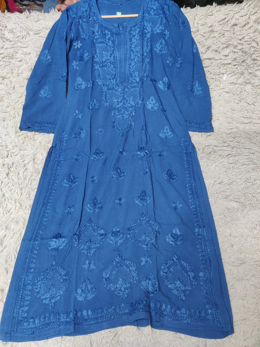 Royal Blue Chikankari Kurti with Shadow Work Embroidery