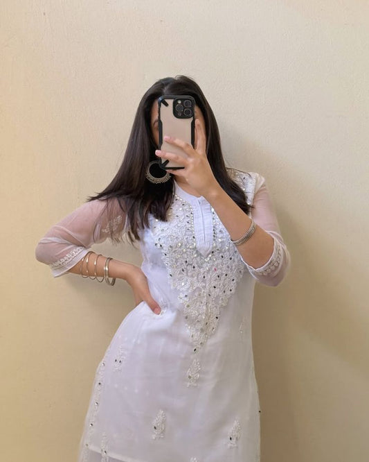 White Embroidered Kurta – Graceful Formal & Festive Wear